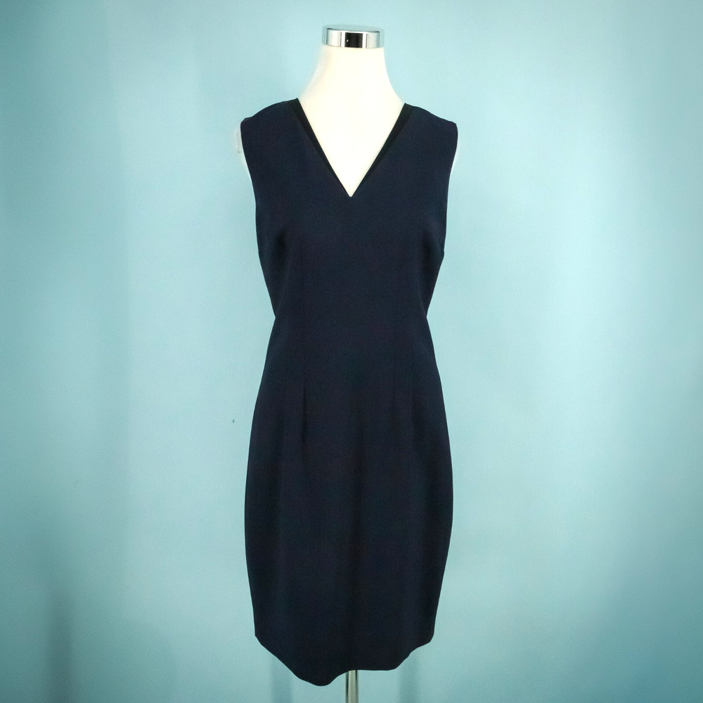 Elie Tahari Size 8 Blue Gwyneth Seasonless V Neck Sleeveless Wool Blend Dress